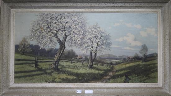 Continental School Blossoming trees in a landscape 48 x 98cm